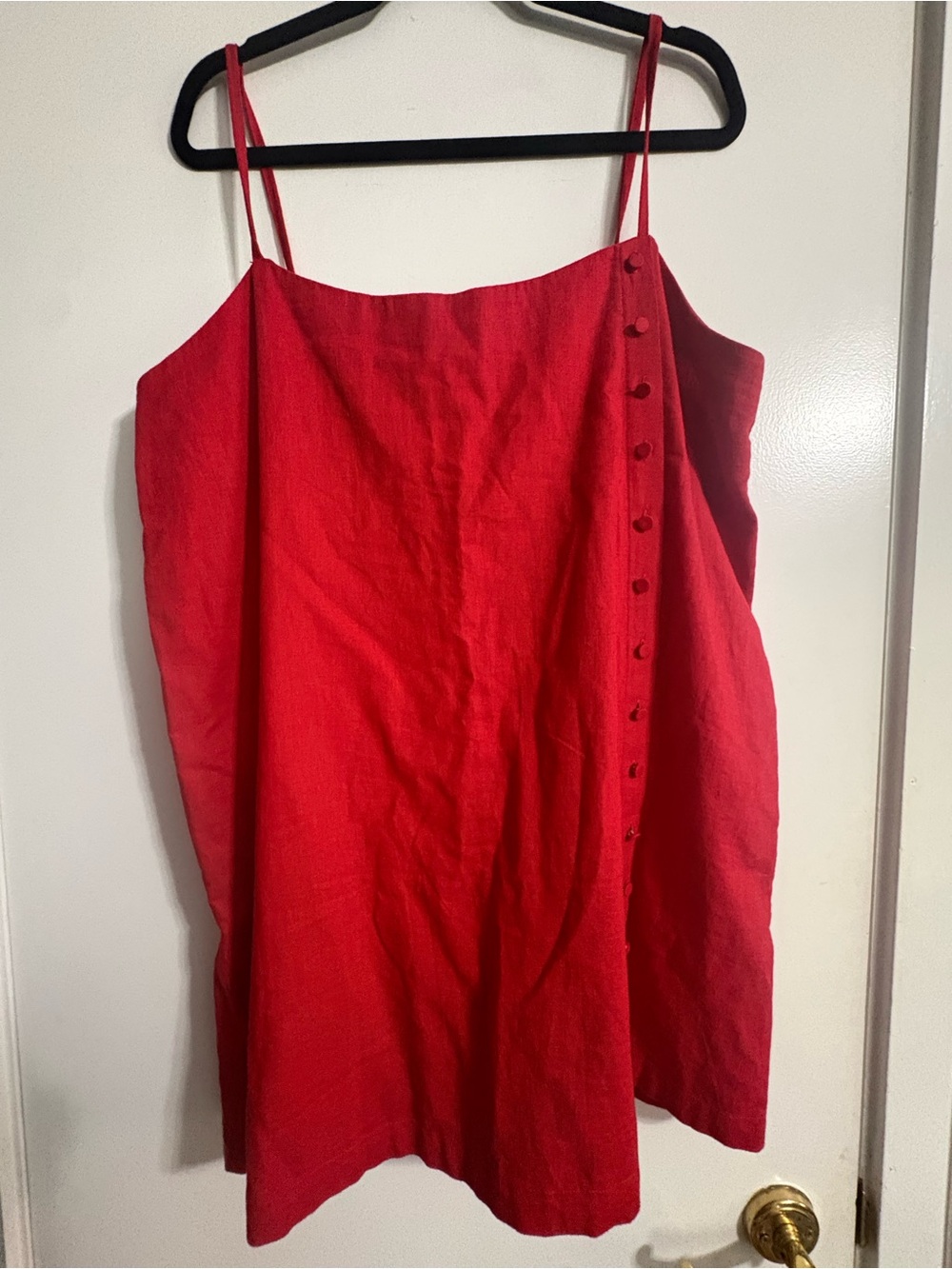 Abercrombie & Fitch Red Sleeveless Linen Romper with Side Buttons